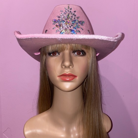 Light Pink Cowboy Hat with Rhinestone Decoration