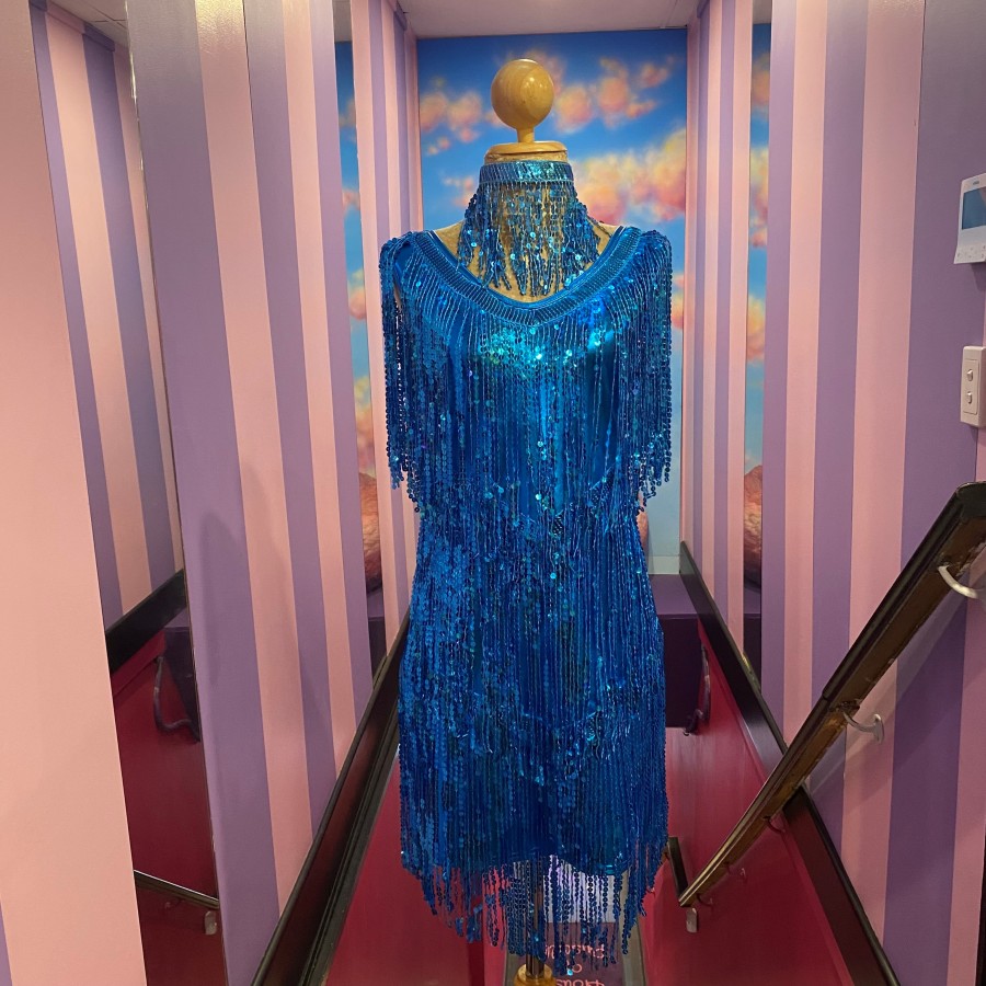 Aqua Blue Sequin Fringe Party-Cocktail Dress with Choker