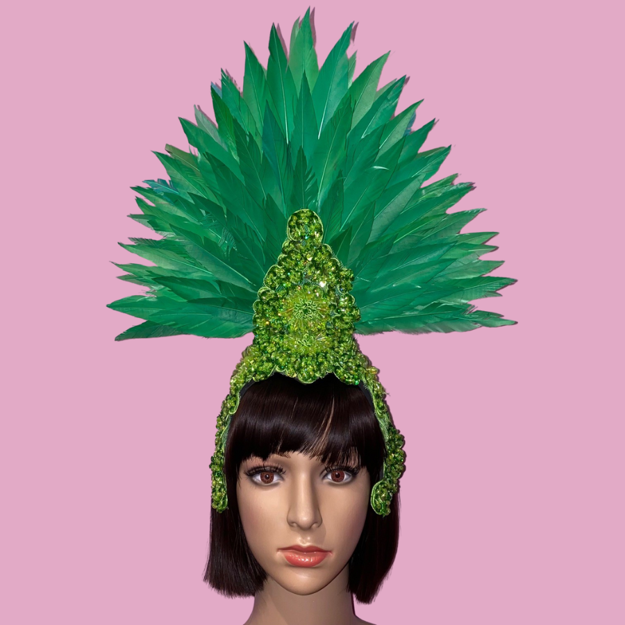 Dark Green Showgirl Feathered Headpiece