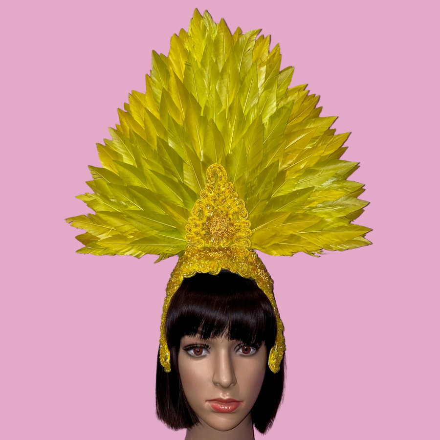 Yellow Showgirl Feathered Headpiece