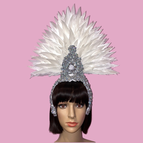 White-Silver Showgirl Feathered Headpiece