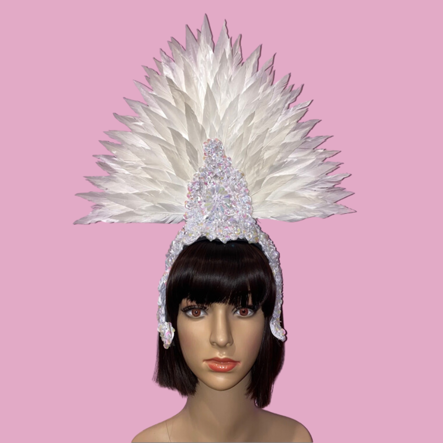 White-White Showgirl Feathered Headpiece