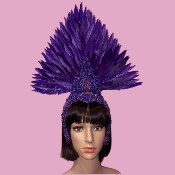 Dark Purple Showgirl Feathered Headpiece