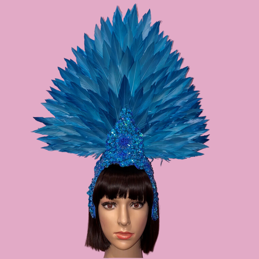 Aqua Showgirl Feathered Headpiece