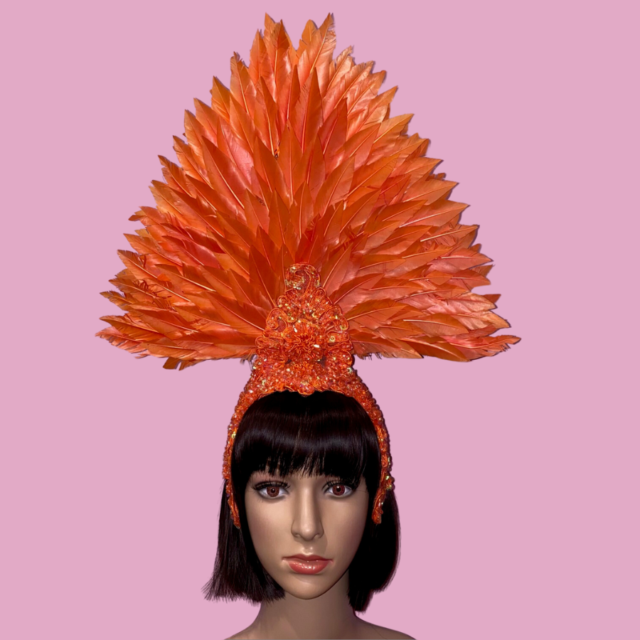 Orange Showgirl Feathered Headpiece