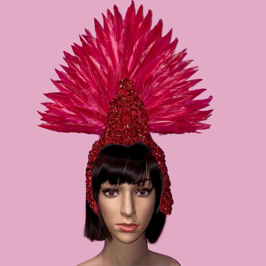 Red Showgirl Feathered Headpiece