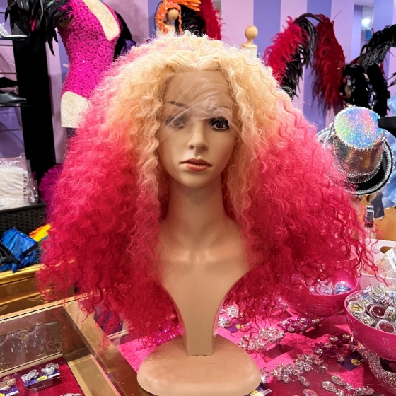 Nicola Hot Pink-Blonde Ombre Long Wavy Curl Synthetic Lace Front Wig