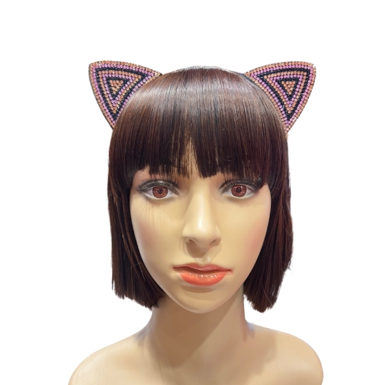 Black-Pink-Gold Rhinestone Cat Ears Headband