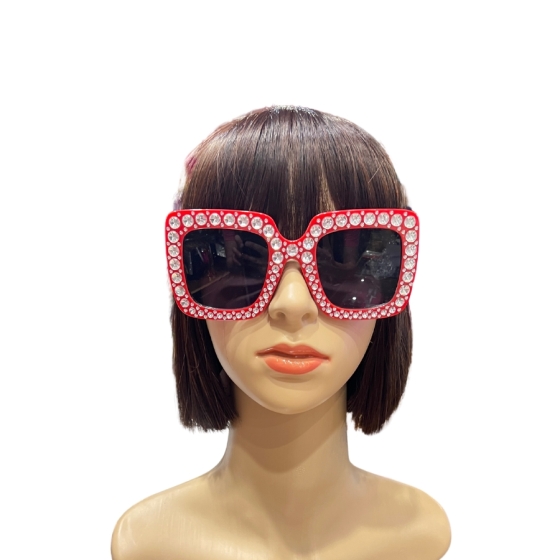 Red Oversized Diamante Squared Sunglasses
