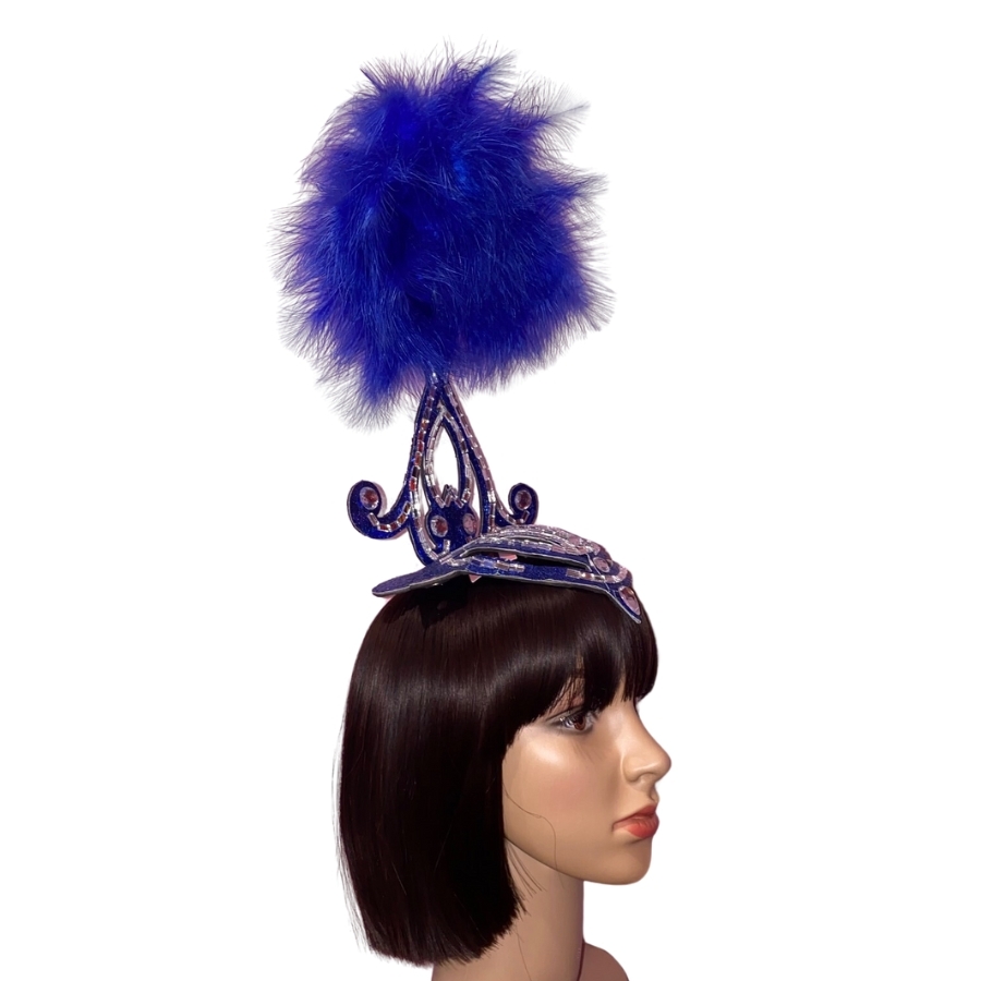 Royal Blue-Silver Mini Showgirl Feathered Headpiece