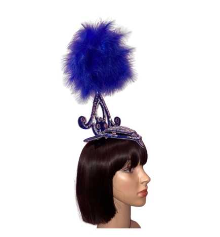 Royal Blue-Silver Mini Showgirl Feathered Headpiece