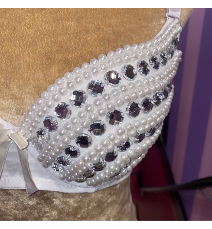 White Pearl Rhinestone Bra