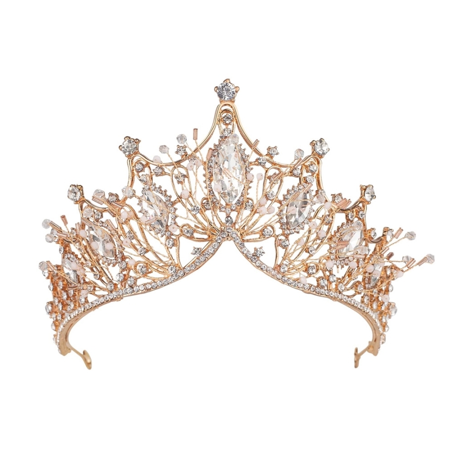 Rose Gold Ornate Tiara with Clear Rhinestone