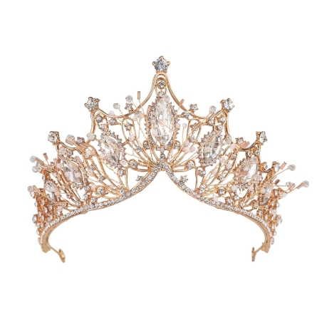 Rose Gold Ornate Tiara with Clear Rhinestones