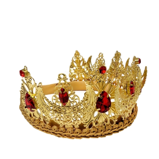 Gold Tiara with Red Crystal Rhinestones