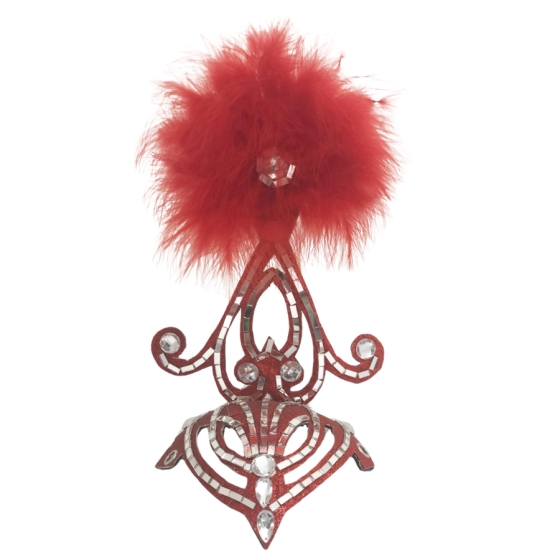 Red-Silver Mini Showgirl Feathered Headpiece