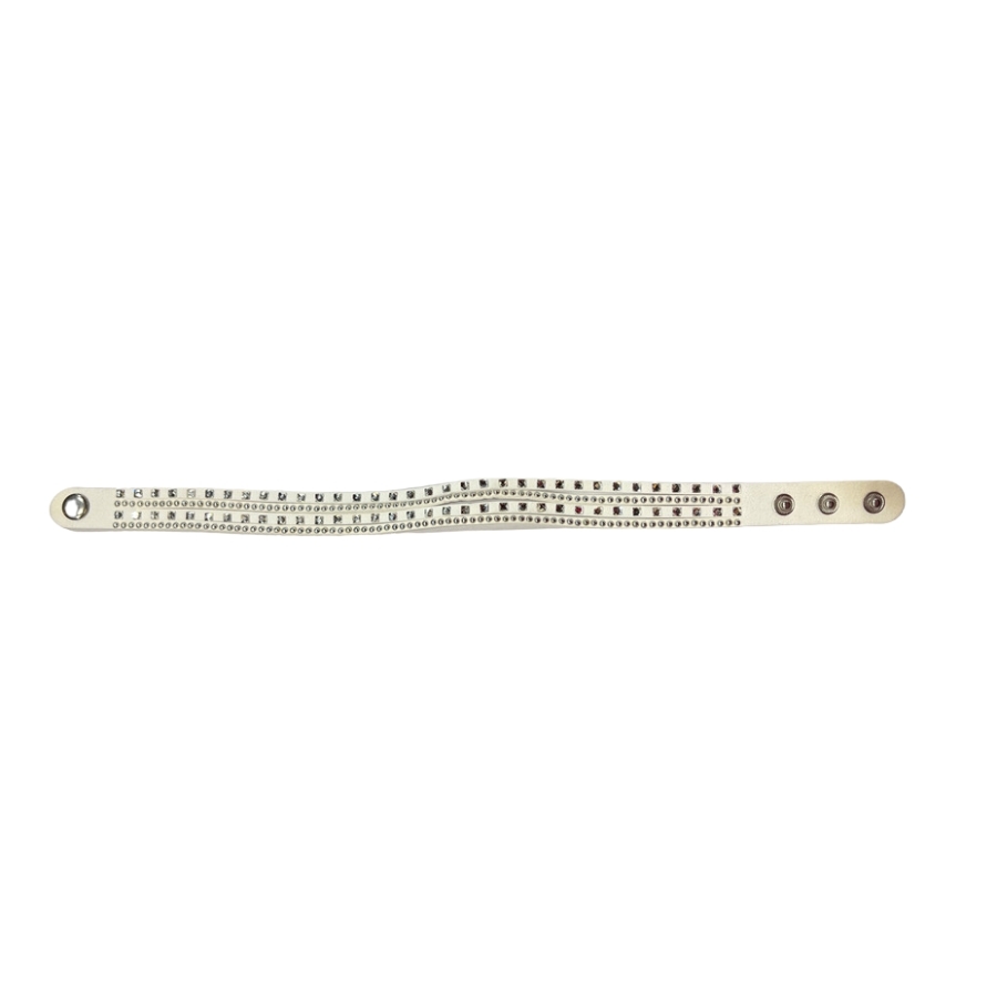 White 4 Band Stud and Rhinestone  Faux Leather Choker