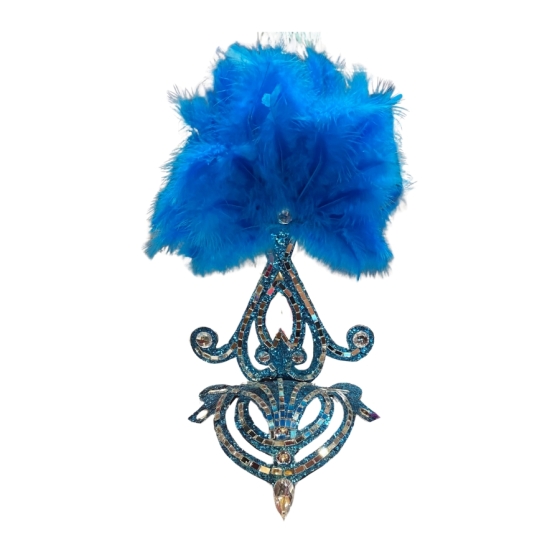 Aqua Blue-Silver Mini Showgirl Feathered Headpiece