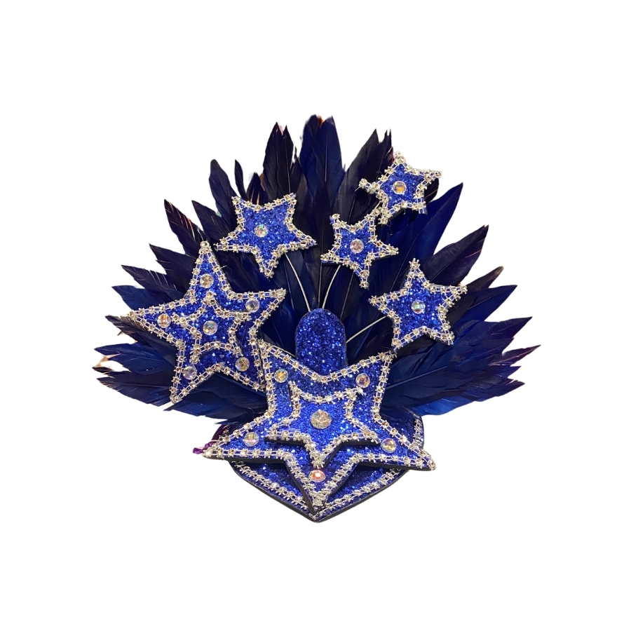 Royal Blue-Silver Star Mini Showgirl Feathered Headpiece