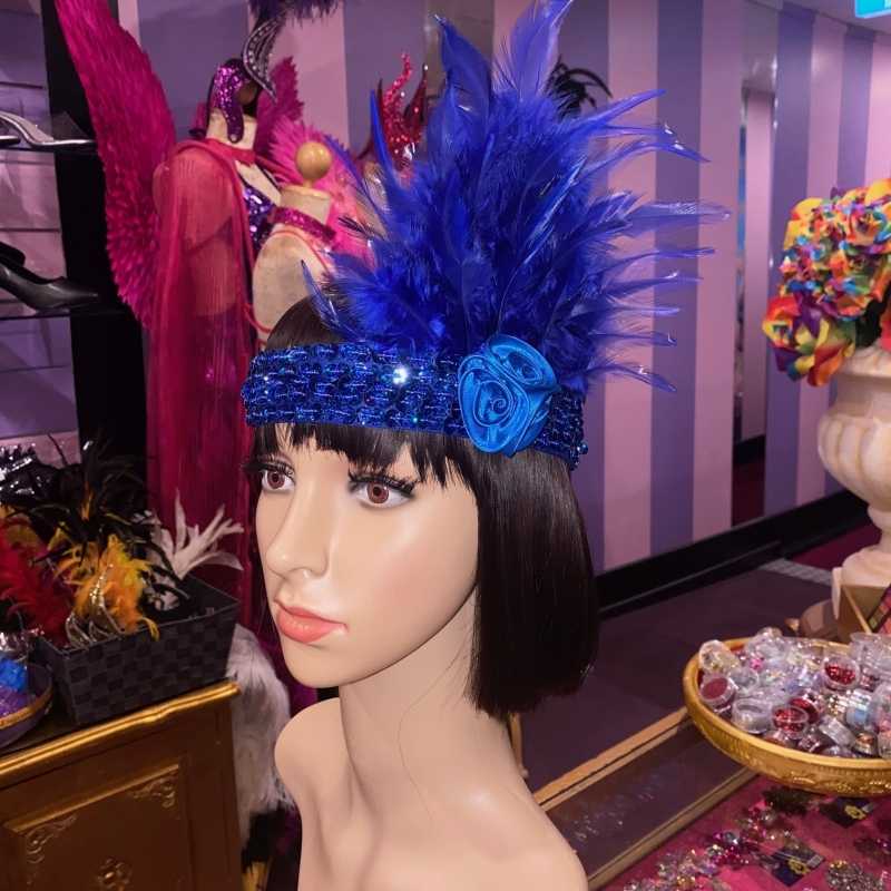 Deluxe Headband 1920's with Feather and Sequin Trim