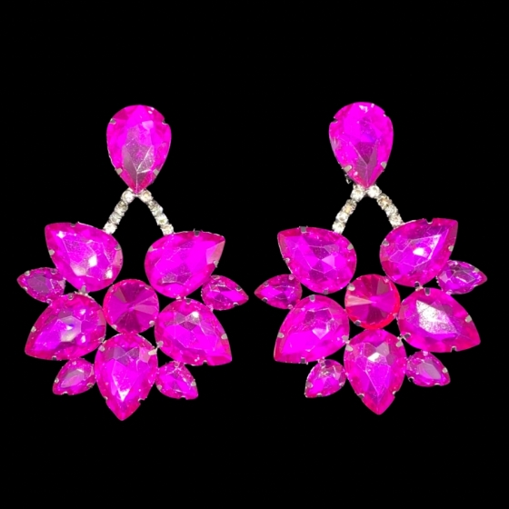 Hot Pink Crystal Diamante Boat Earring