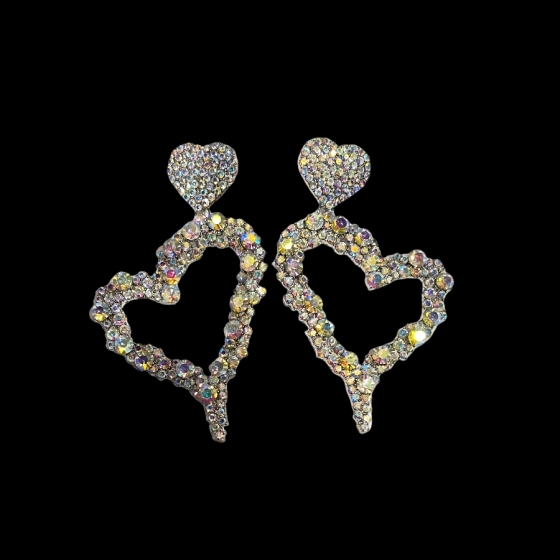 Aurora Borealis Diamante Heart Shaped Earrings