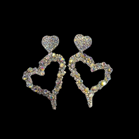 Aurora Borealis Diamante Heart Shaped Pierced Earrings