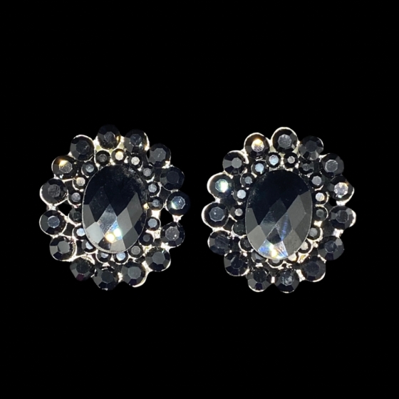 Black Crystal Button Diamante Earring