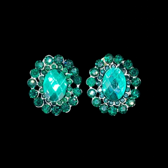 Emerald Green Crystal Button Diamante Earring