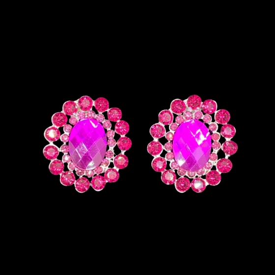 Hot Pink Crystal Button Diamante Earring