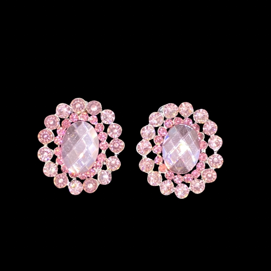 Light Pink Crystal Button Diamante Earring