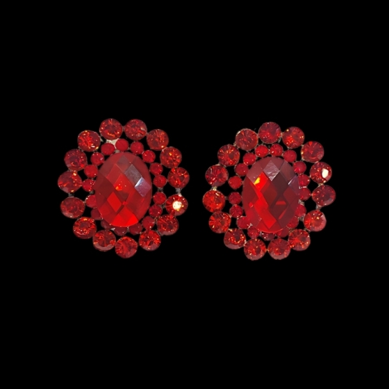 Red Crystal Button Diamante Earring