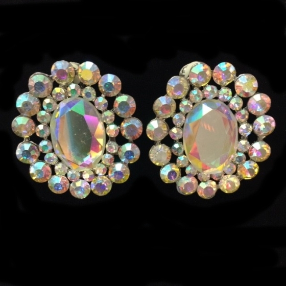 Aurora Borealis Crystal Button Diamante Earring