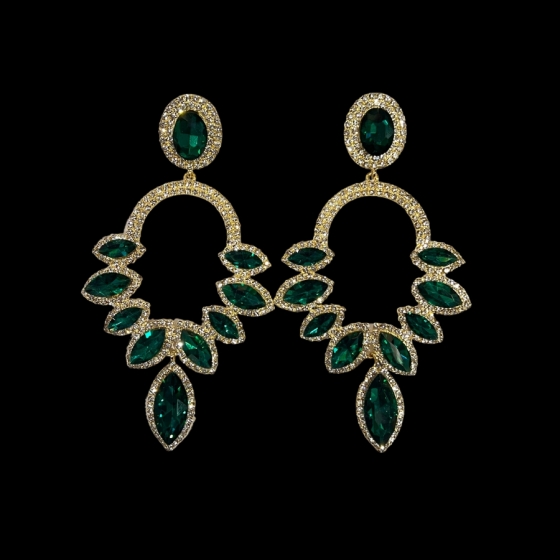 Emerald Green Olympia Crystal Rhinestone on Gold Earrings