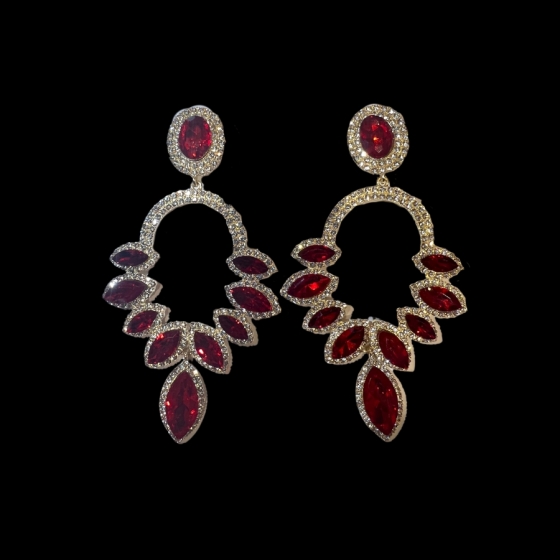 Red Olympia Crystal Rhinestone on Gold Earrings