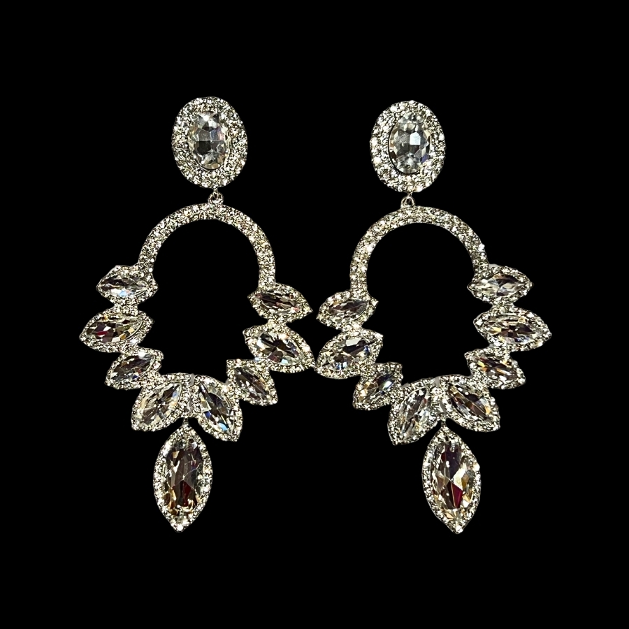 Clear Olympia Crystal Rhinestone on Silver Earrings