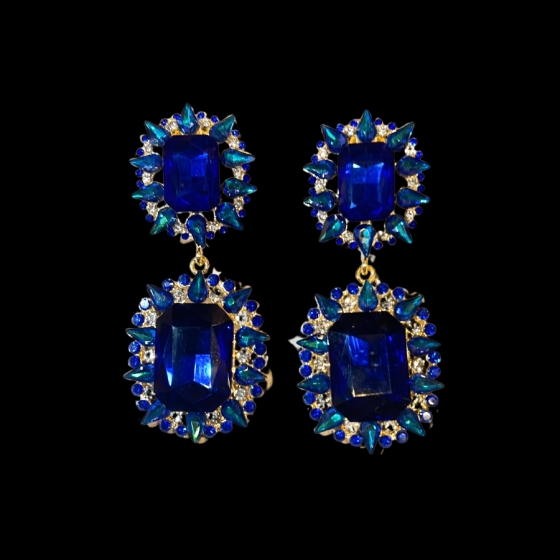 Royal Blue Gemini Crystal Rhinestone on Gold Earrings