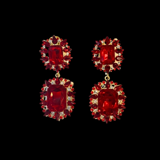 Red Gemini Crystal Rhinestone on Gold Earrings