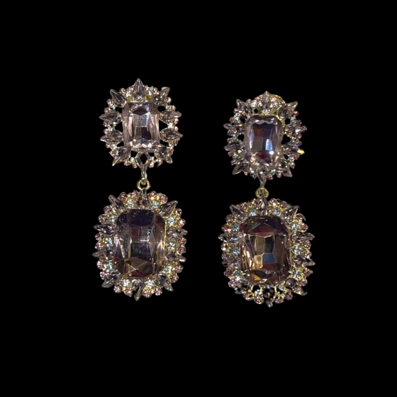 Light Pink Gemini Crystal Rhinestone on Gold Earrings