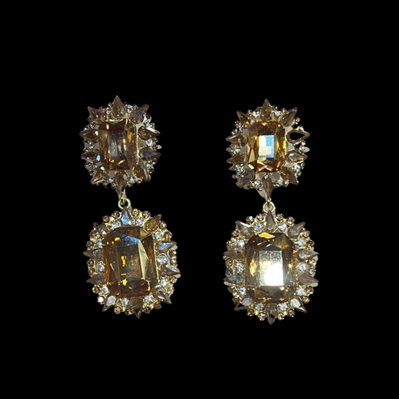 Gold Gemini Crystal Rhinestone on Gold Earrings