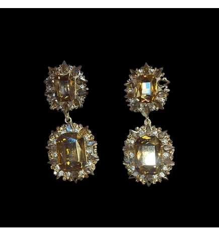 Gemini Crystal Rhinestone on Gold Clip-On Earrings