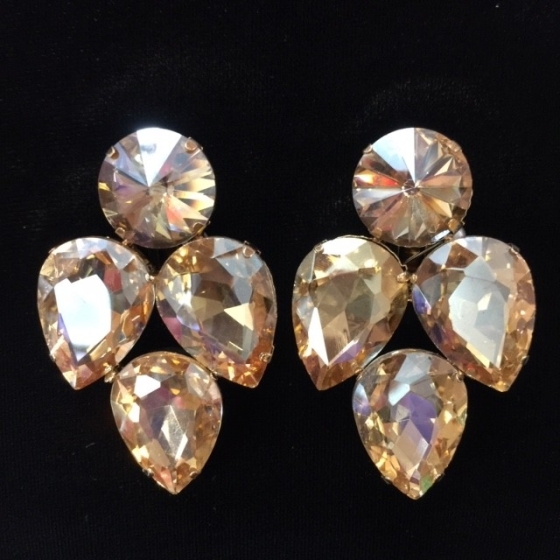 Gold Crystal Diamante Showgirl Pierced Earring