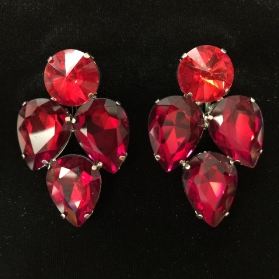Red Crystal Diamante Showgirl Pierced Earring