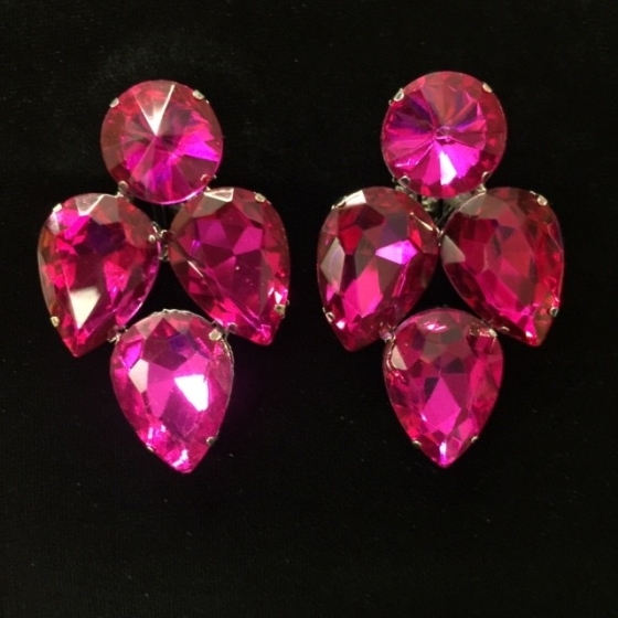 Hot Pink Crystal Diamante Showgirl Pierced Earring