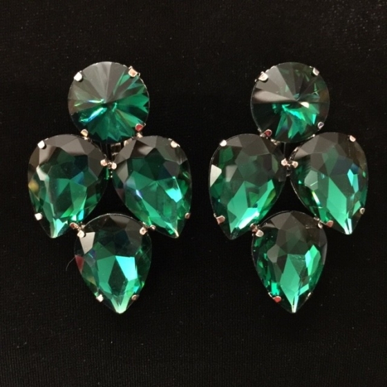 Emerald Green Crystal Diamante Showgirl Pierced Earring