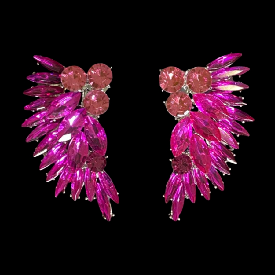 Hot Pink Crystal Diamante Leaf Earring