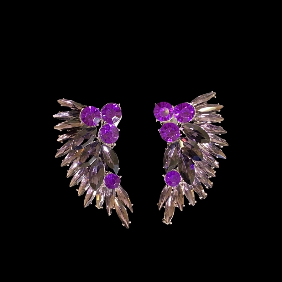 Purple Crystal Diamante Leaf Earring