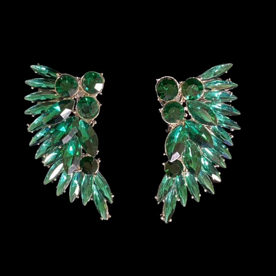 Emerald Green Crystal Diamante Leaf Earring
