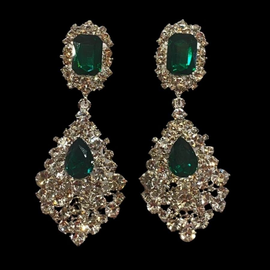 Emerald Green Crystal Diamante Tivoli Earrings