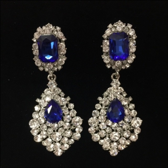 Royal Blue Crystal Diamante Tivoli Earrings